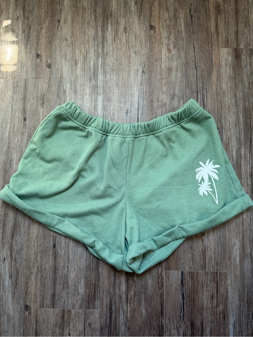 Modern Lux Sage Green Palm-Print Athletic Shorts
